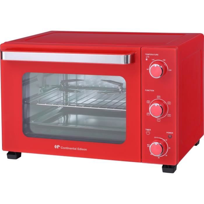 CONTINENTAL EDISON CEMF35R - Miniforno elettrico 35L rosso - 1500W - Girarrosto, Convezione naturale