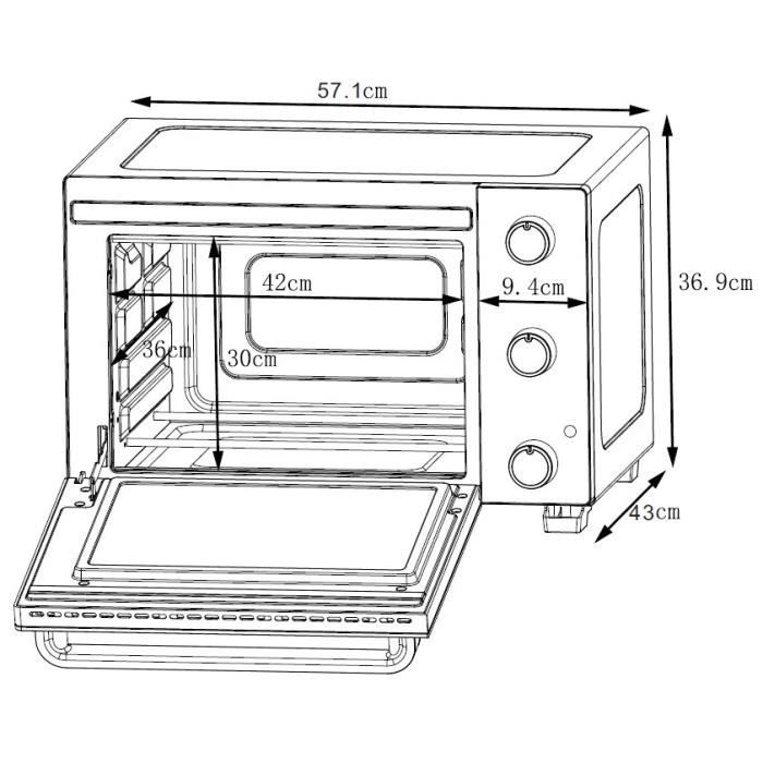 CONTINENTAL EDISON CEMF46B3 - Miniforno elettrico 46L nero - 1800W - Girarrosto, Convezione naturale