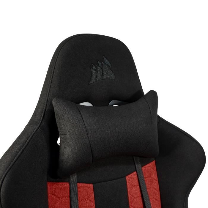 CORSAIR - Sedia da ufficio - Poltrona da gaming - TC100 RELAXED - Tessuto - Ergonomica - Braccioli regolabili - Nero/Rosso (CF-9900014-WW)