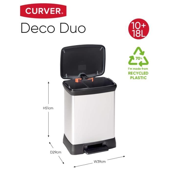 Pattumiera a pedale CURVER Duo Déco 10 + 18 L - 39x29x50,5 cm