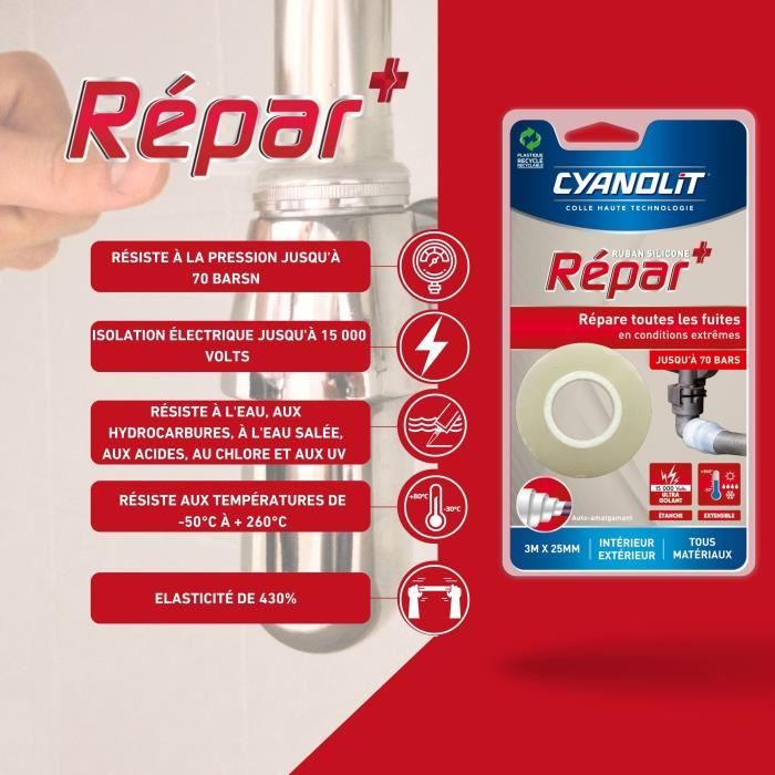 Nastro adesivo - CYANOLIT - Nastro in silicone - Autoagglomerante - Impermeabile - Resistente alle temperature estreme