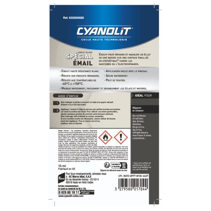 Smalto speciale - CIANOLIT - 15 ml - Riparazione e finitura di superfici smaltate