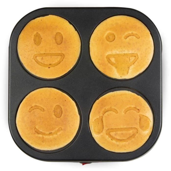 Crépiere Domo - 4 Crepes - Emoji Patterns - Revetement anti -adhesive - 600W - L31 X L34 X H13 CM