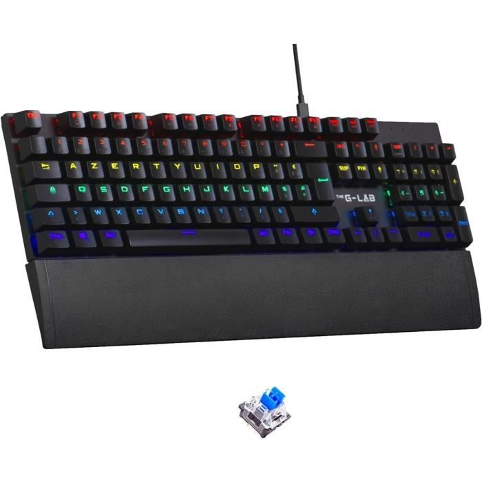 Tastiera da gioco meccanica - THE G-LAB - KEYZ -CARBON -EX/FR - Retroilluminata - Interruttore blu - Poggiapolsi - FR