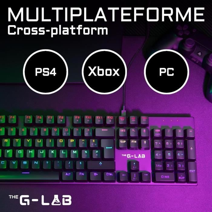 Tastiera da gioco meccanica - THE G-LAB - KEYZ -CARBON -EX/FR - Retroilluminata - Interruttore blu - Poggiapolsi - FR