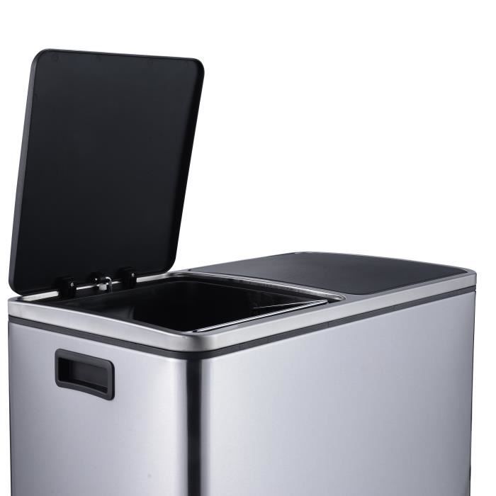 KITCHEN MOVE Pattumiera da cucina con pedale selezione selettiva - Acciaio 60L (30 + 30) MAJOR