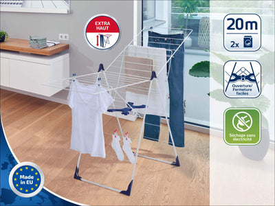 LEIFHEIT 81408 Essiccatore su piedini di apertura a chiusura semiautomatica 20 metri CLASSIC 200 Flex bianco e blu