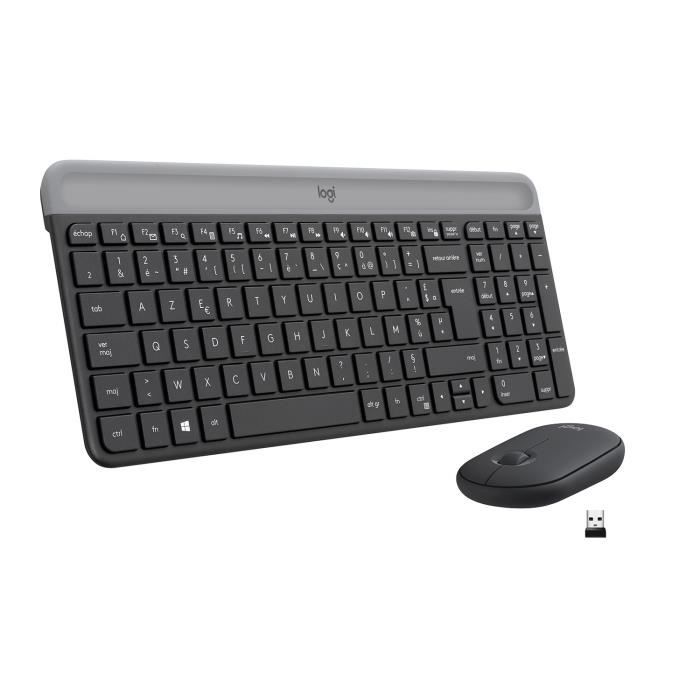 Logitech - Tastiera wireless ultra sottile MK470 + mouse e sistema wireless silenzioso - Layout compatto e piatto - Ricevitore USB 2,4 GHz
