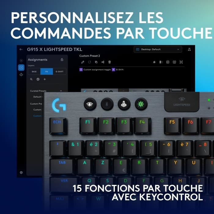 Tastiera da gioco - wireless - Logitech G - G915 TKL X - Interruttore a clic - AZERTY - Nera