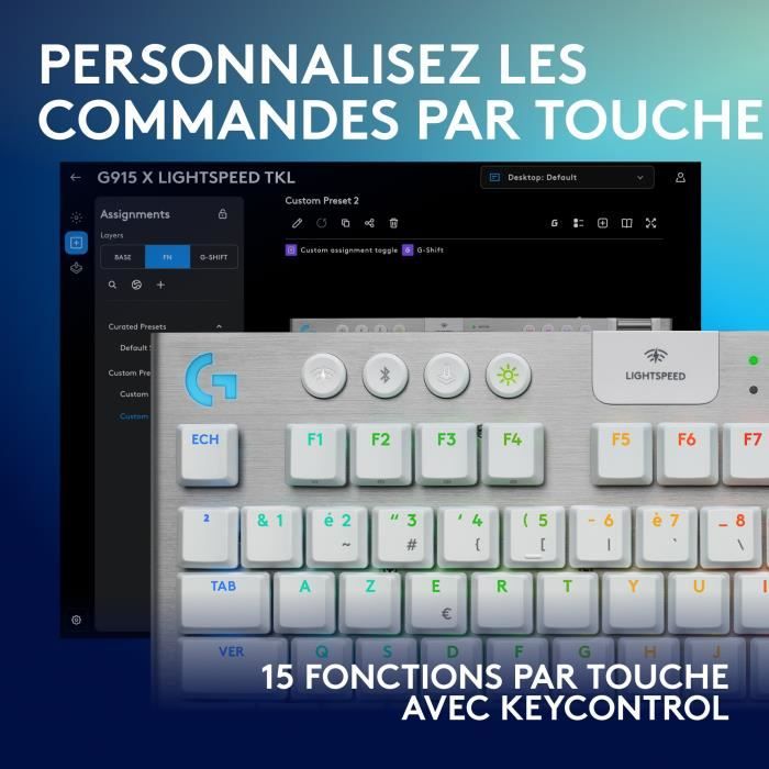 Tastiera da gioco - wireless - Logitech G - G915 TKL X - Interruttore tattile - AZERTY - Bianca