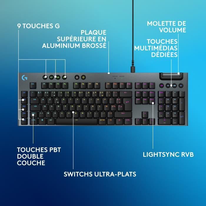 Tastiera da gioco - cablata - Logitech G - G915 X - Interruttore touch - AZERTY - Nera