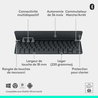 Tastiera portatile - Wireless - Logitech - Keys-To-Go 2 - per Tablet - AZERTY - Grafite