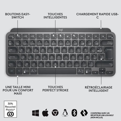 Logitech Wireless Keyboard - MX Keys Mini - GRAFITE - Compatta, Bluetooth, retroilluminata per MAC, iOS, Windows, Linux, Android