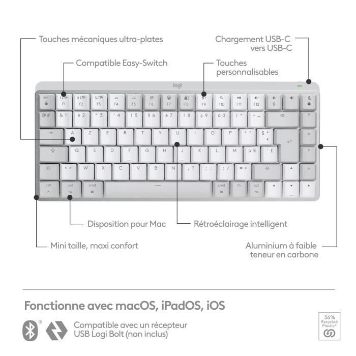 Logitech - tastiera wireless per mac - mini mini meccanico - grigio pallido