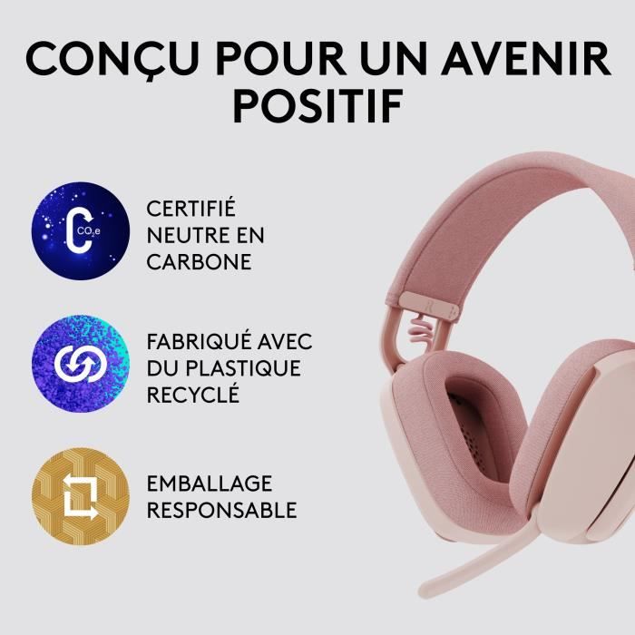 Logitech - Casco di ascolto wireless leggero con micro anti -noise di sfondo - Vibe 100 - Rose Zone