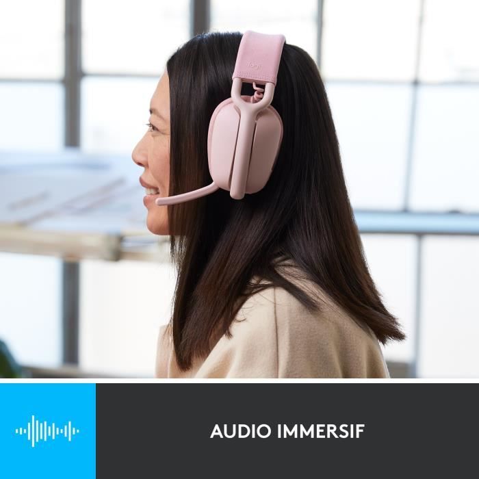 Logitech - Casco di ascolto wireless leggero con micro anti -noise di sfondo - Vibe 100 - Rose Zone