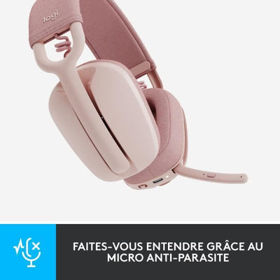 Logitech - Casco di ascolto wireless leggero con micro anti -noise di sfondo - Vibe 100 - Rose Zone