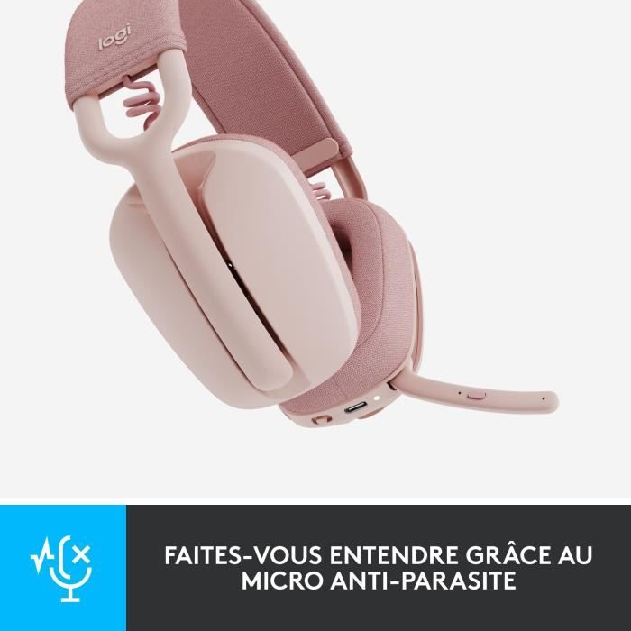 Logitech - Casco di ascolto wireless leggero con micro anti -noise di sfondo - Vibe 100 - Rose Zone