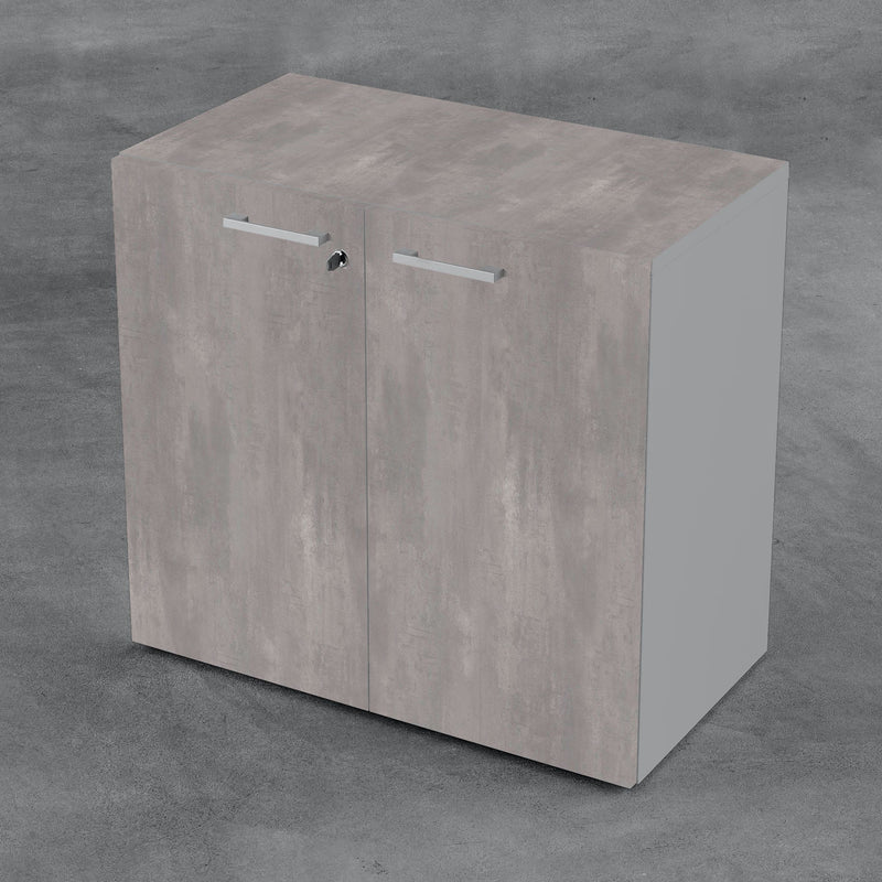 Contenitore basso da ufficio con ante battenti in melaminico in vari colori e struttura grigia cm. 90x43x87h