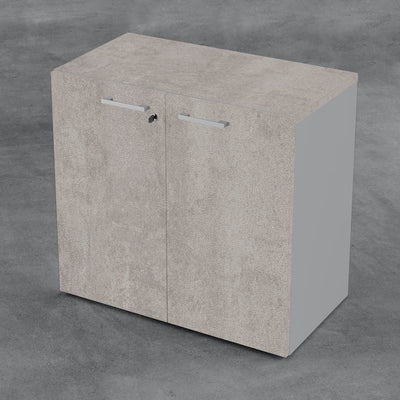 Contenitore basso da ufficio con ante battenti in melaminico in vari colori e struttura grigia cm. 90x43x87h