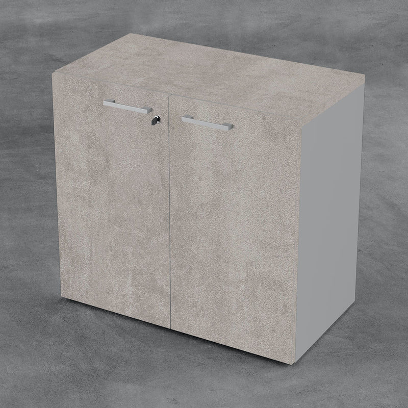 Contenitore basso da ufficio con ante battenti in melaminico in vari colori e struttura grigia cm. 90x43x87h