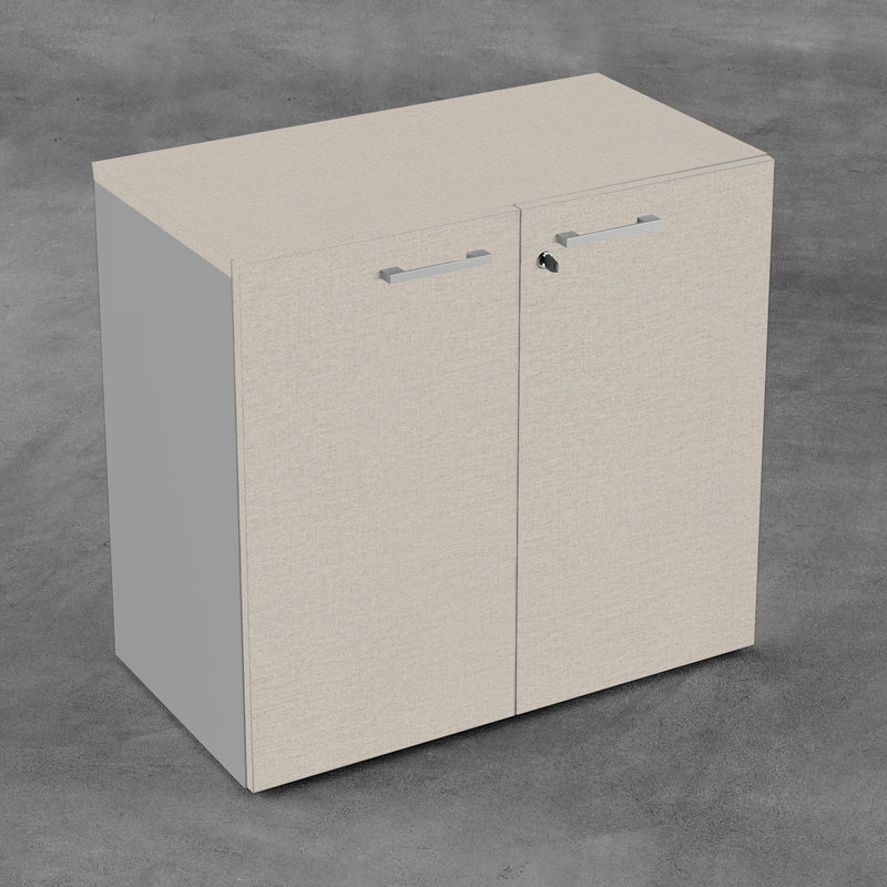 Contenitore basso da ufficio con ante battenti in melaminico in vari colori e struttura grigia cm. 90x43x87h