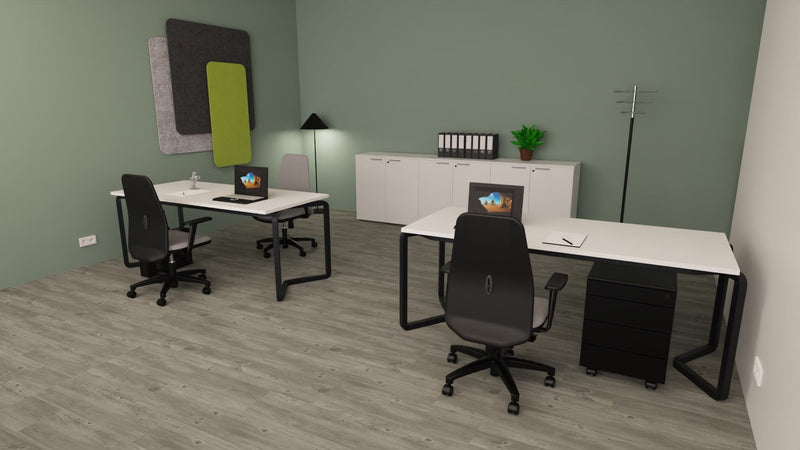 Contenitore basso da ufficio con ante battenti in melaminico in vari colori e struttura grigia cm. 90x43x87h