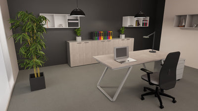 Contenitore basso per archiviazione con ante battenti in melaminico e struttura grigia cm. 180x43x87h