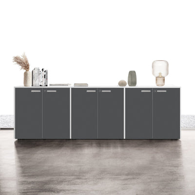 Contenitore ufficio con struttura colore grigio e ante battenti in melaminico cm. 270x43x87h