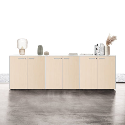 Contenitore ufficio con struttura colore grigio e ante battenti in melaminico cm. 270x43x87h