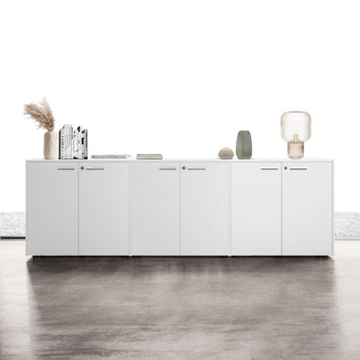 Contenitore ufficio con struttura colore grigio e ante battenti in melaminico cm. 270x43x87h