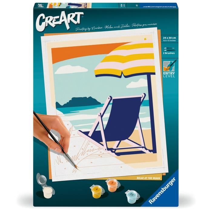CreArt 24x30 cm Relax in spiaggia, Adulto, Dipingi con i numeri, 23897, Ravensburger
