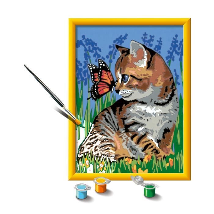 CreArt Kids 18x24cm Gatto e la sua compagna la farfalla, Kit di pittura con i numeri, Art Number, Età 9, 25813, Ravensburger