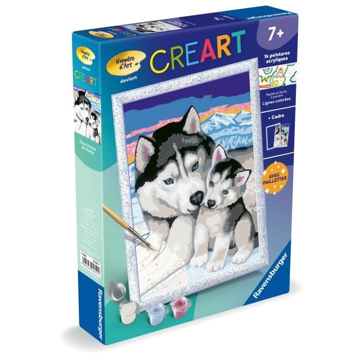 CreArt Kids 18x24cm Dolci baci di Husky, Kit di pittura con i numeri, Numero d&