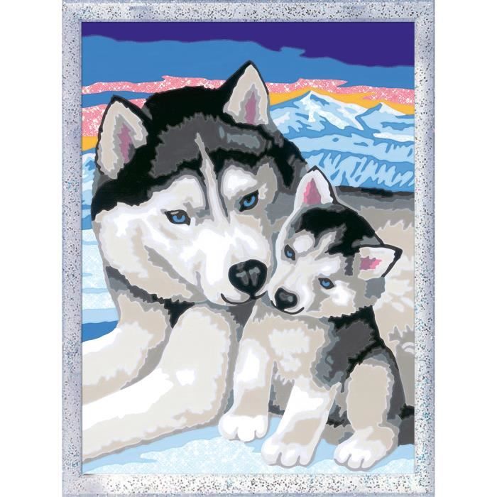 CreArt Kids 18x24cm Dolci baci di Husky, Kit di pittura con i numeri, Numero d&
