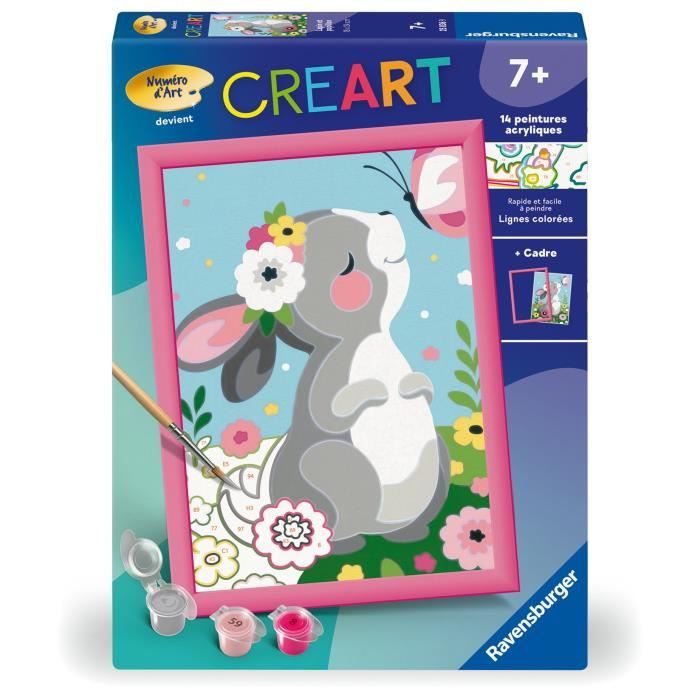 CreArt Kids 18x24cm Coniglio e farfalla, Kit di pittura con i numeri, Numero d&