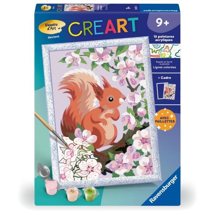 CreArt Kids 18x24 cm Scoiattolo in primavera, Kit da dipingere con i numeri, dai 9 anni in su, 25837, Ravensburger