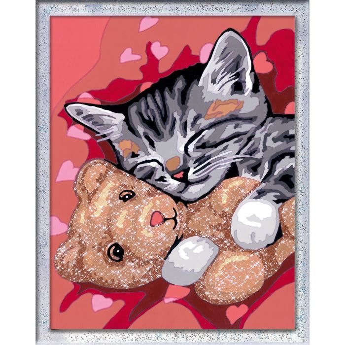CreArt Kids 18x24cm Gattino e Orsetto, Kit da dipingere con i numeri, Età 9+, 25838, Ravensburger