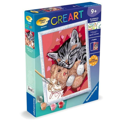 CreArt Kids 18x24cm Gattino e Orsetto, Kit da dipingere con i numeri, Età 9+, 25838, Ravensburger