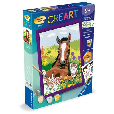 CreArt Kids 18x24cm Cavallo e Gattini, Kit Dipingi con i Numeri, Numero d'Arte, Età 7+, 25840, Ravensburger