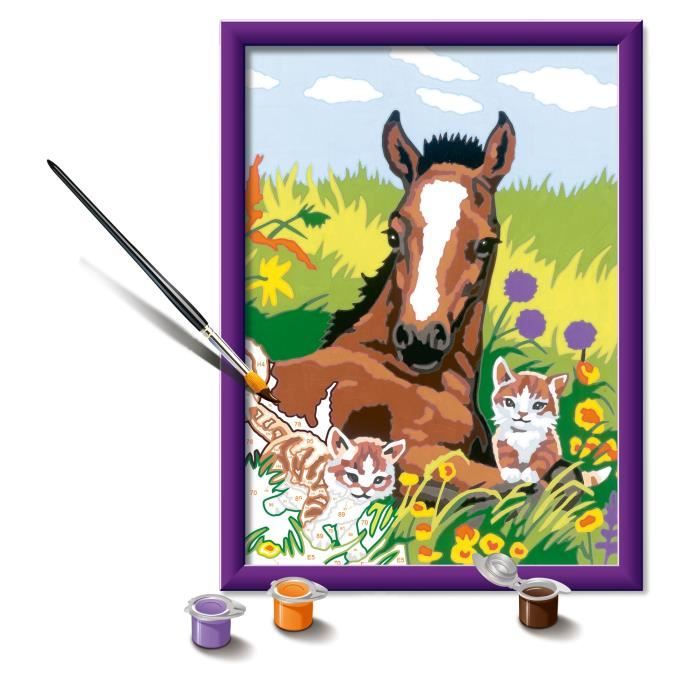 CreArt Kids 18x24cm Cavallo e Gattini, Kit Dipingi con i Numeri, Numero d&