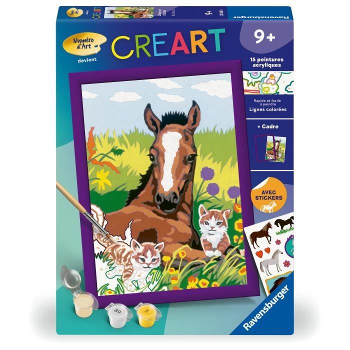 CreArt Kids 18x24cm Cavallo e Gattini, Kit Dipingi con i Numeri, Numero d&