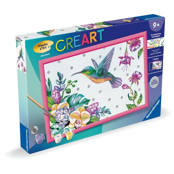 CreArt Kids 31x21cm Colibrì e fiori esotici, Kit di pittura con i numeri, Numero d&