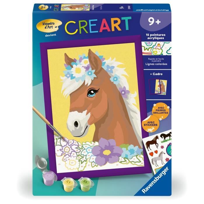 CreArt Kids 18x24cm Flowery Horse, Kit di pittura con i numeri, Numero d&