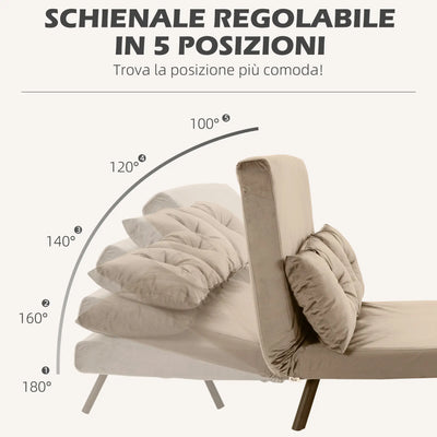 Divano Letto 3 in 1 in Tessuto Effetto Velluto con Schienale Regolabile e 2 Cuscini, 102x73x81 cm, Marrone Chiaro