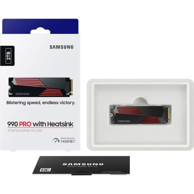SAMSUNG - 990 PRO - SSD interno - 2 TB - Con dissipatore di calore - PCIe 4.0 - NVMe 2.0 - M2 2280 - Fino a 7450 MB/s (MZ-V9P2T0GW)