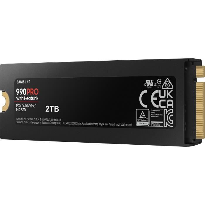 SAMSUNG - 990 PRO - SSD interno - 2 TB - Con dissipatore di calore - PCIe 4.0 - NVMe 2.0 - M2 2280 - Fino a 7450 MB/s (MZ-V9P2T0GW)