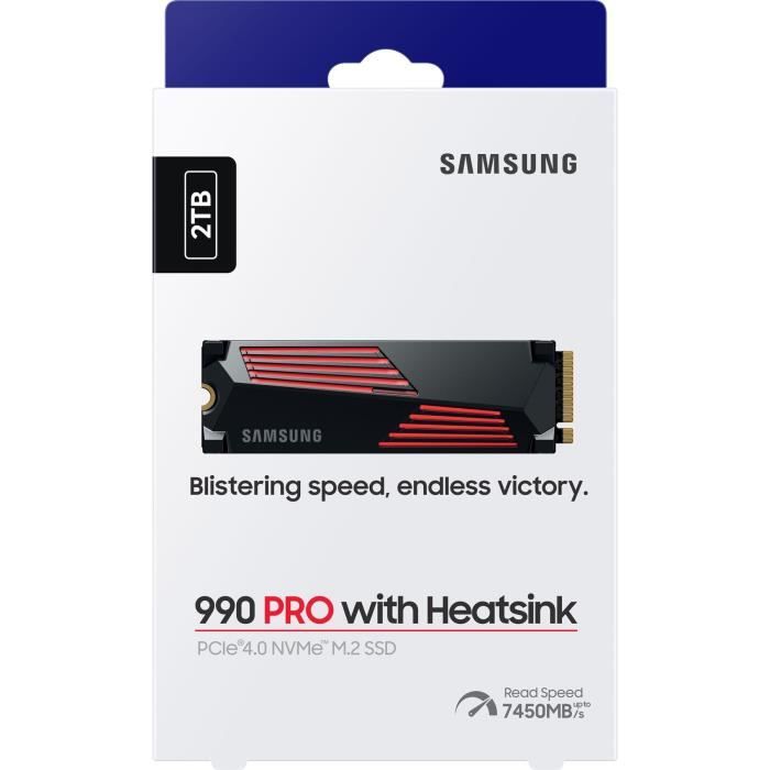 SAMSUNG - 990 PRO - SSD interno - 2 TB - Con dissipatore di calore - PCIe 4.0 - NVMe 2.0 - M2 2280 - Fino a 7450 MB/s (MZ-V9P2T0GW)
