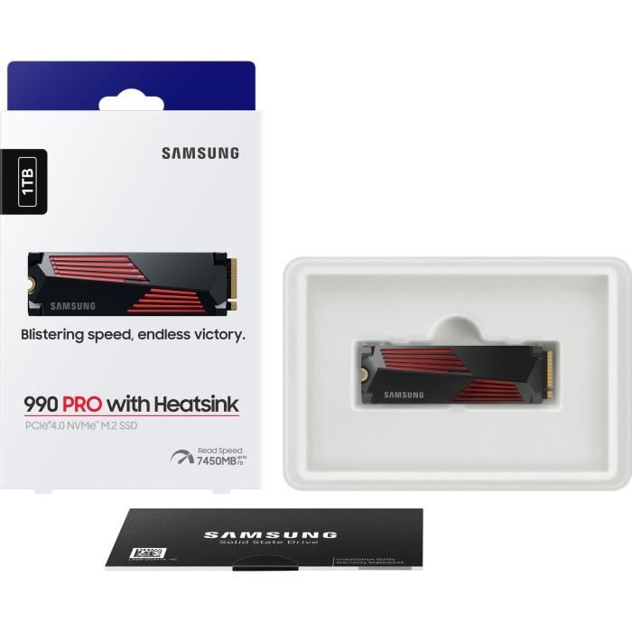 SAMSUNG - 990 PRO - SSD interno - 1 TB - Con dissipatore di calore - PCIe 4.0 - NVMe 2.0 - M2 2280 - Fino a 7450 MB/s (MZ-V9P1T0GW)