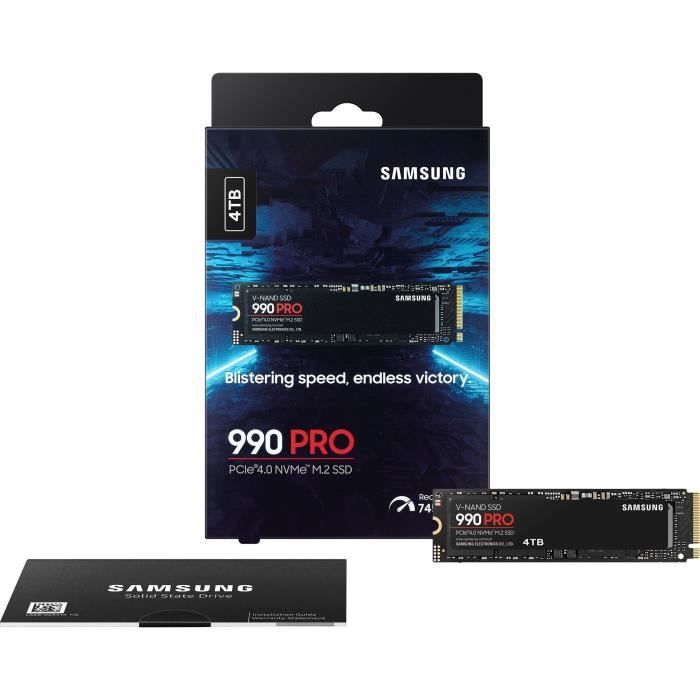 SAMSUNG - 990 PRO - SSD interno - 4 TB - PCIe 4.0 - NVMe 2.0 - M2 2280 - Fino a 7450 MB/s (MZ-V9P4T0BW)
